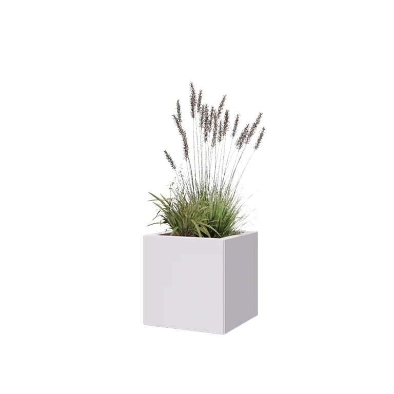 Pflanzkübel aus Stahl - Viereckig - 40 x 40 x 40 cm - RAL9010 matte (weiß) - Mit Bodenplatte