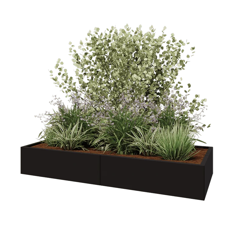 Hochbeet XXL aus Stahl - Rechteckig - 200 x 80 x 30 cm - RAL9005 matte (schwarz) - Mit Bodenplatte
