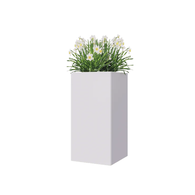 Pflanzkübel aus Stahl - Viereckig - 40 x 40 x 80 cm - RAL9010 matte (weiß) - Mit Bodenplatte
