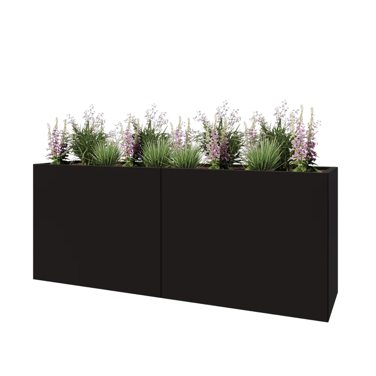Hochbeet XXL aus Stahl - Rechteckig - 200 x 50 x 80 cm - RAL9005 matte (schwarz) - Ohne Bodenplatte