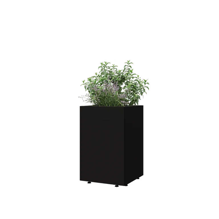 Pflanzkübel aus Stahl - Viereckig - 40 x 40 x 60 cm - RAL9005 matte (schwarz) - Mit Bodenplatte - Mit Füßen