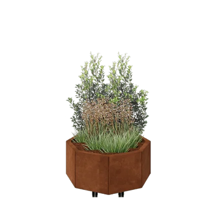 Cortenstahl Pflanzkübel - Achteckig - 72,4 x 72,4 x 30 cm - Mit Bodenplatte - Mit Rollen