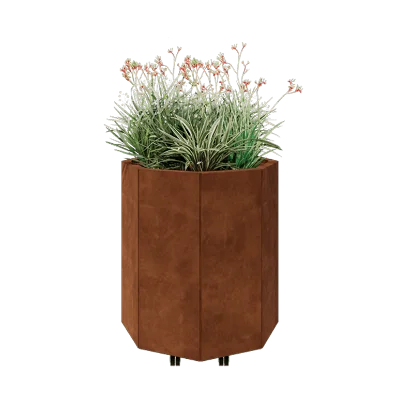 Cortenstahl Pflanzkübel - Achteckig - 72,4 x 72,4 x 80 cm - Mit Bodenplatte - Mit Rollen