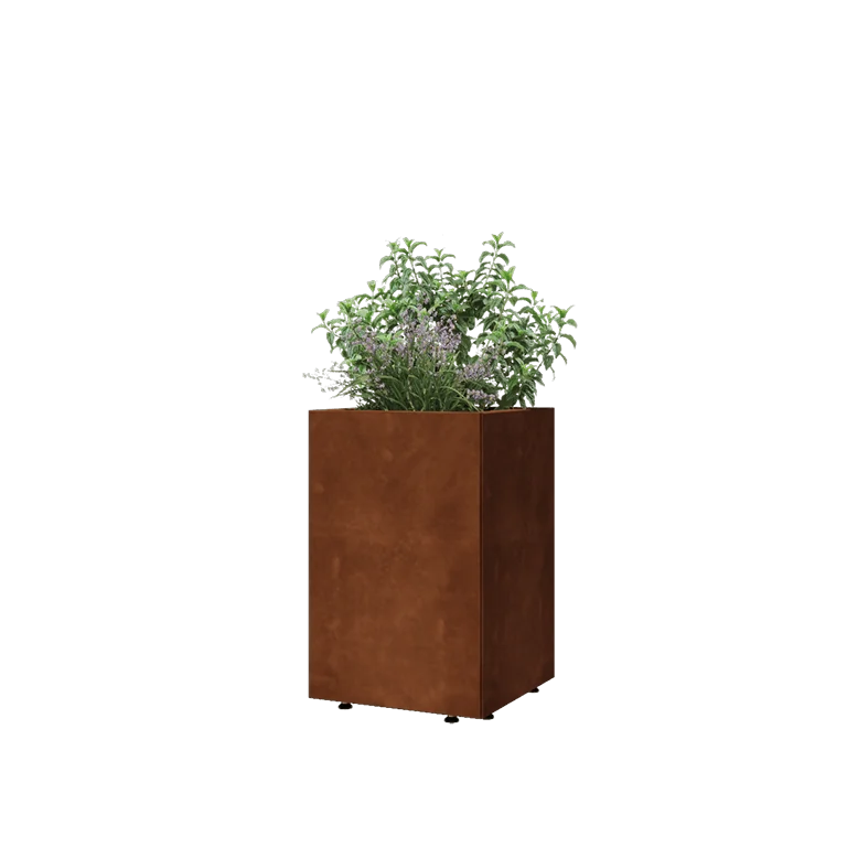 Cortenstahl Pflanzkübel - Viereckig - 40 x 40 x 60 cm - Mit Bodenplatte - Mit Füßen