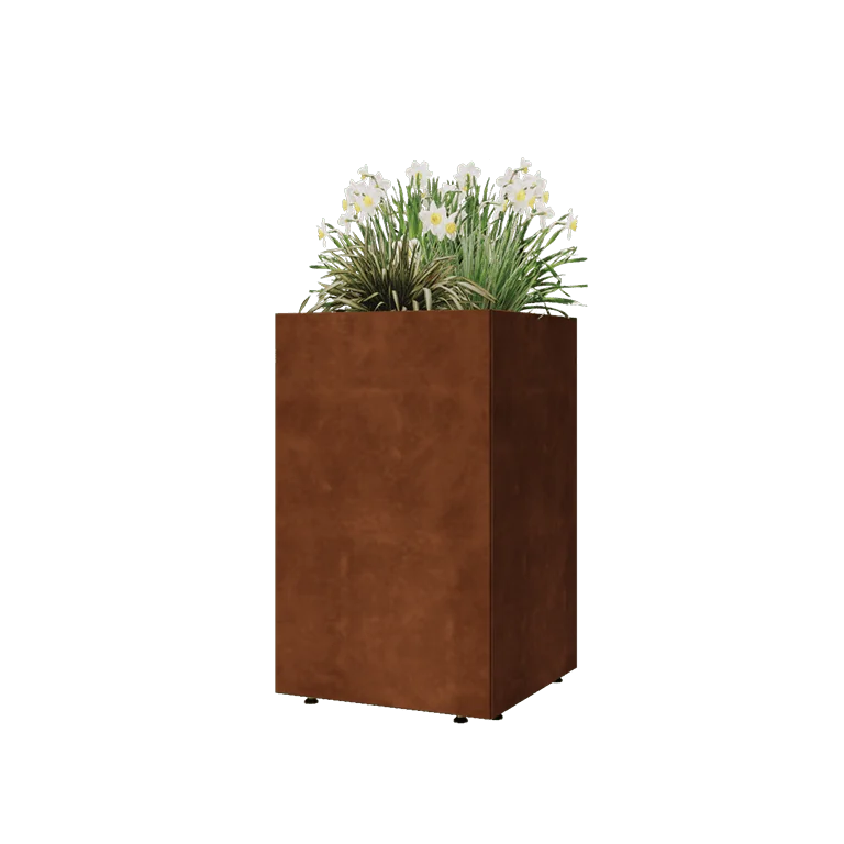 Cortenstahl Pflanzkübel - Viereckig - 50 x 50 x 80 cm - Mit Bodenplatte - Mit Füßen