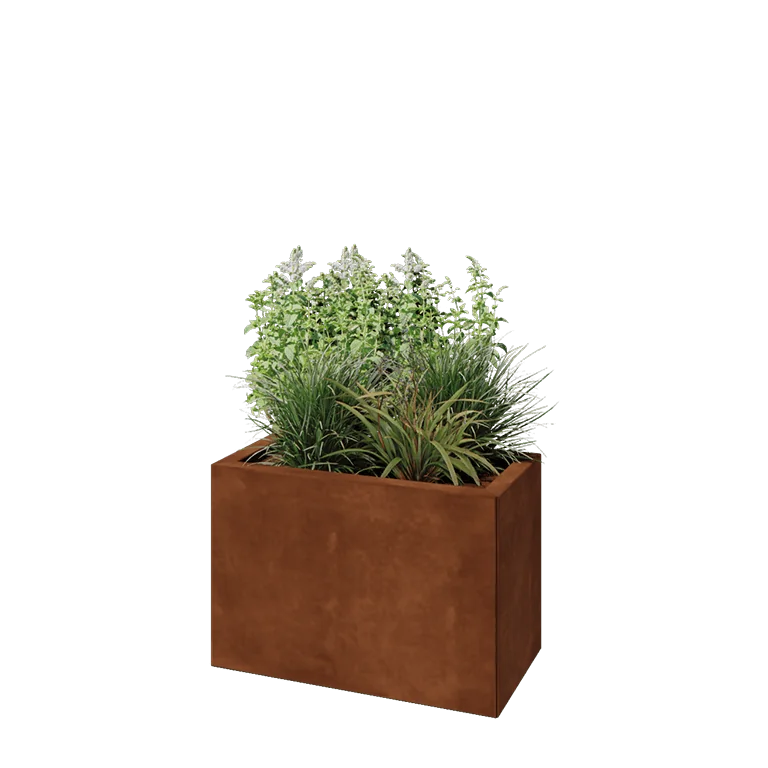 Cortenstahl Pflanzkübel - Rechteckig - 60 x 30 x 40 cm - Mit Bodenplatte