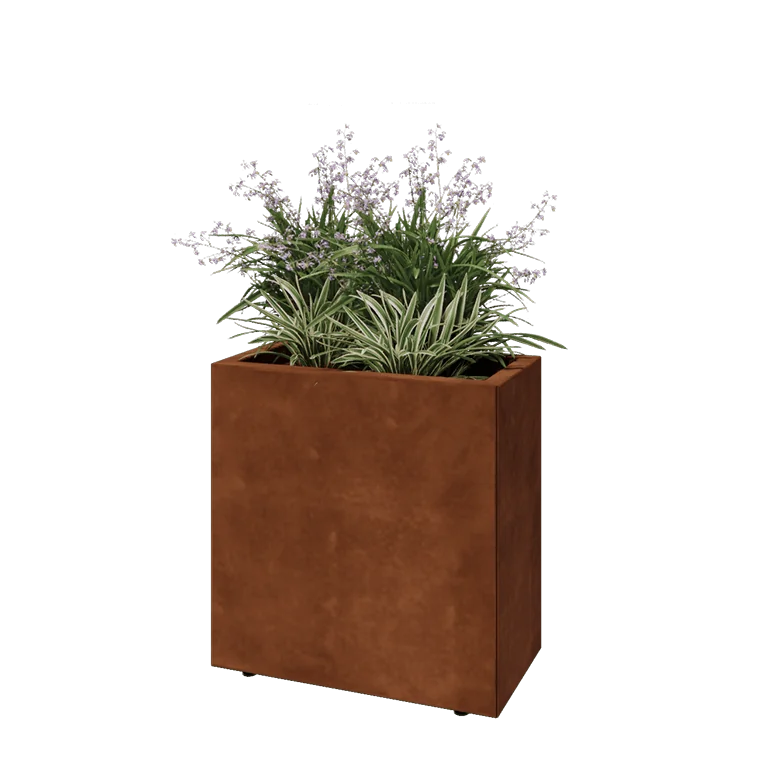 Cortenstahl Pflanzkübel - Rechteckig - 60 x 30 x 60 cm - Mit Bodenplatte - Mit Füßen