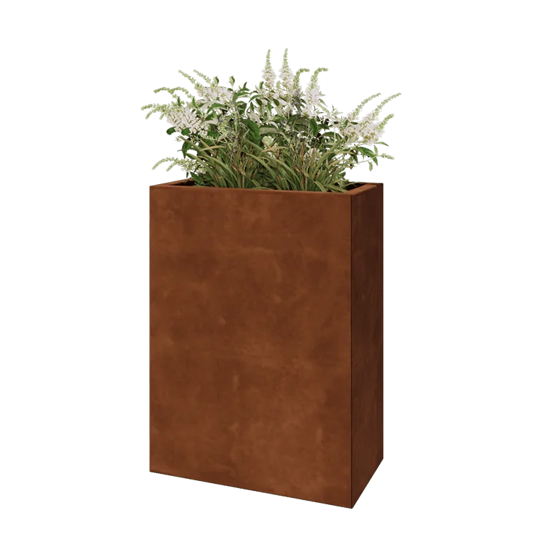 Cortenstahl Pflanzkübel - Rechteckig - 60 x 30 x 80 cm - Mit Bodenplatte