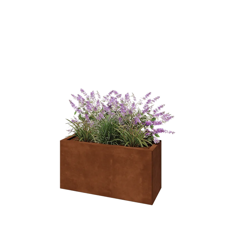 Cortenstahl Pflanzkübel - Rechteckig - 80 x 30 x 40 cm - Mit Bodenplatte