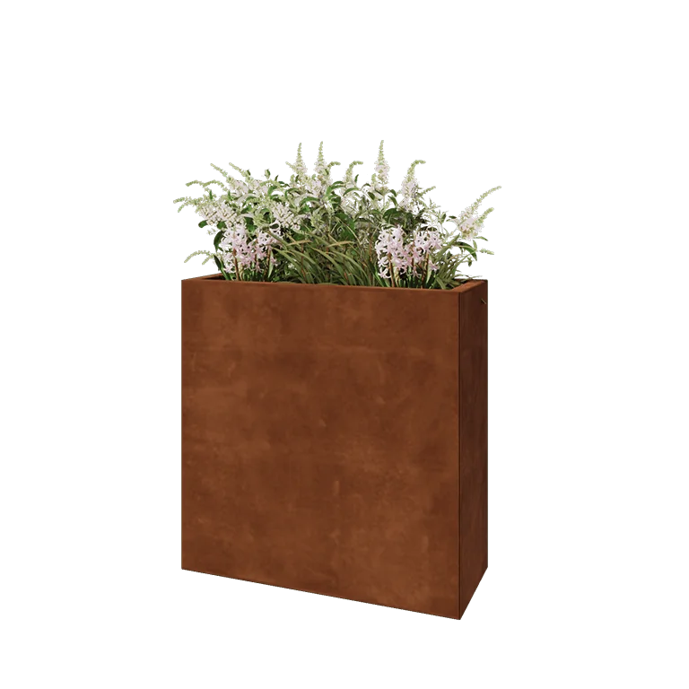 Cortenstahl Pflanzkübel - Rechteckig - 80 x 30 x 80 cm - Mit Bodenplatte
