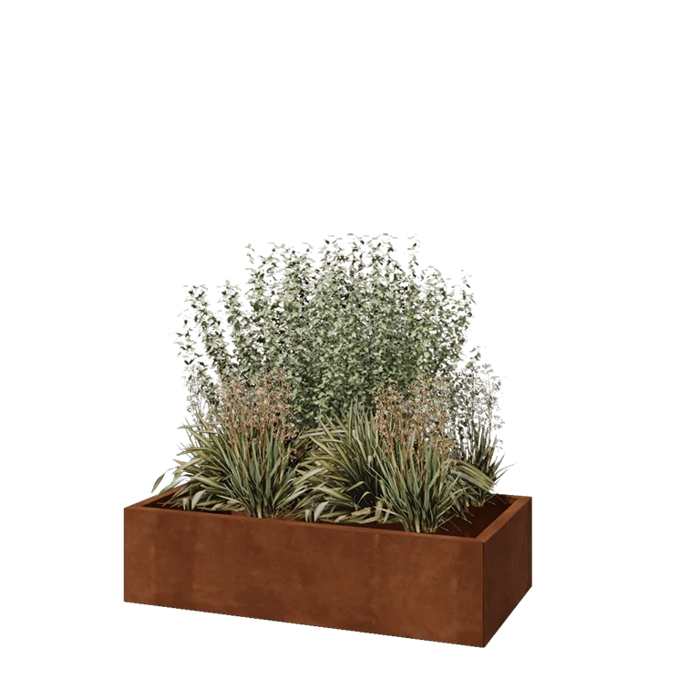 Cortenstahl Pflanzkübel - Rechteckig - 120 x 60 x 30 cm - Mit Bodenplatte