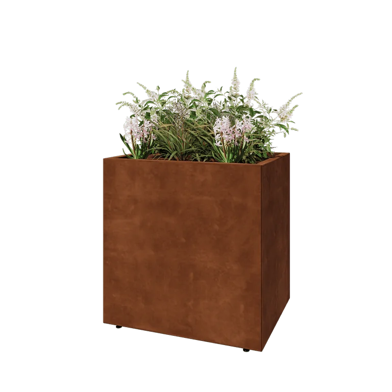 Cortenstahl Pflanzkübel - Rechteckig - 80 x 60 x 80 cm - Mit Bodenplatte - Mit Füßen