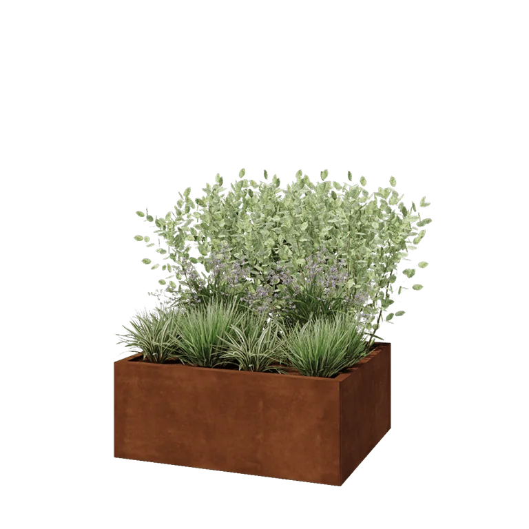 Cortenstahl Pflanzkübel - Rechteckig - 100 x 80 x 40 cm - Mit Bodenplatte