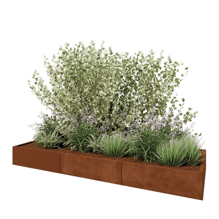 Cortenstahl Hochbeet XXL - Rechteckig - 300 x 100 x 30 cm - Mit Bodenplatte