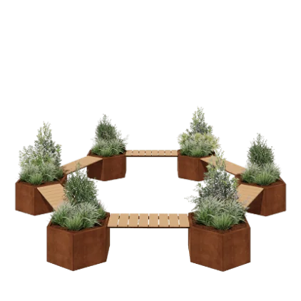 Cortenstahl Pflanzkübel - Lagerfeuerplatz - 502,2 x 459,2 x 50 cm - Mit Gartenbank - Ohne Bodenplatte
