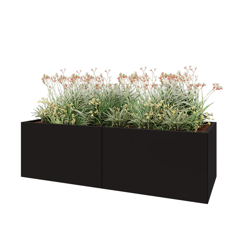Hochbeet XXL aus Stahl - Rechteckig - 200 x 80 x 60 cm - RAL9005 matte (schwarz) - Ohne Bodenplatte