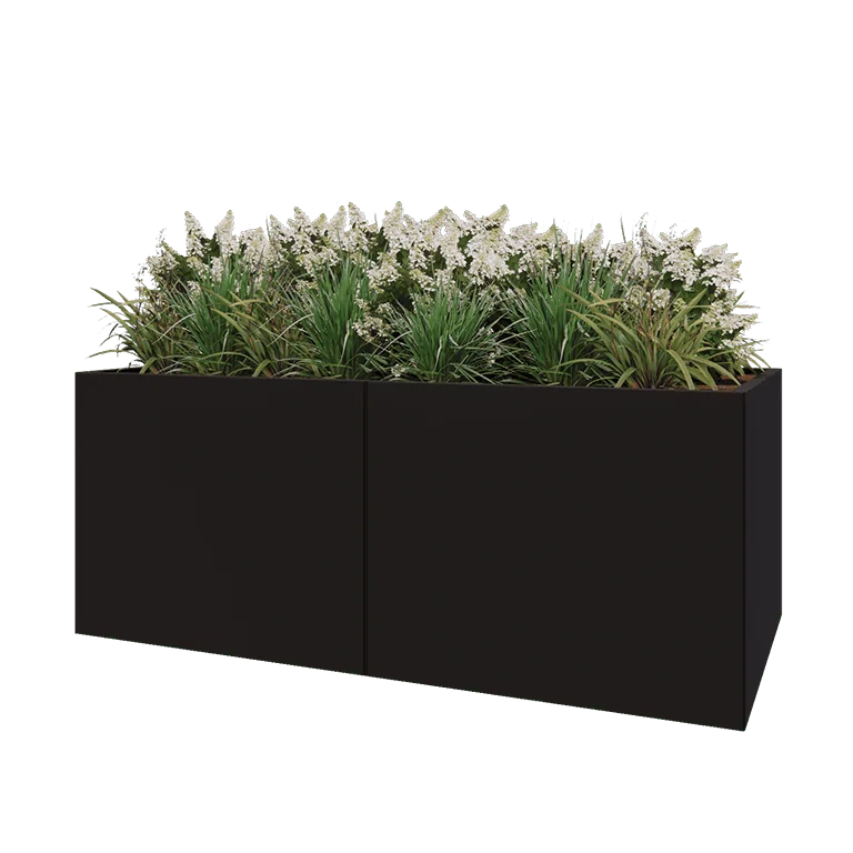 Hochbeet XXL aus Stahl - Rechteckig - 200 x 100 x 80 cm - RAL9005 matte (schwarz) - Mit Bodenplatte