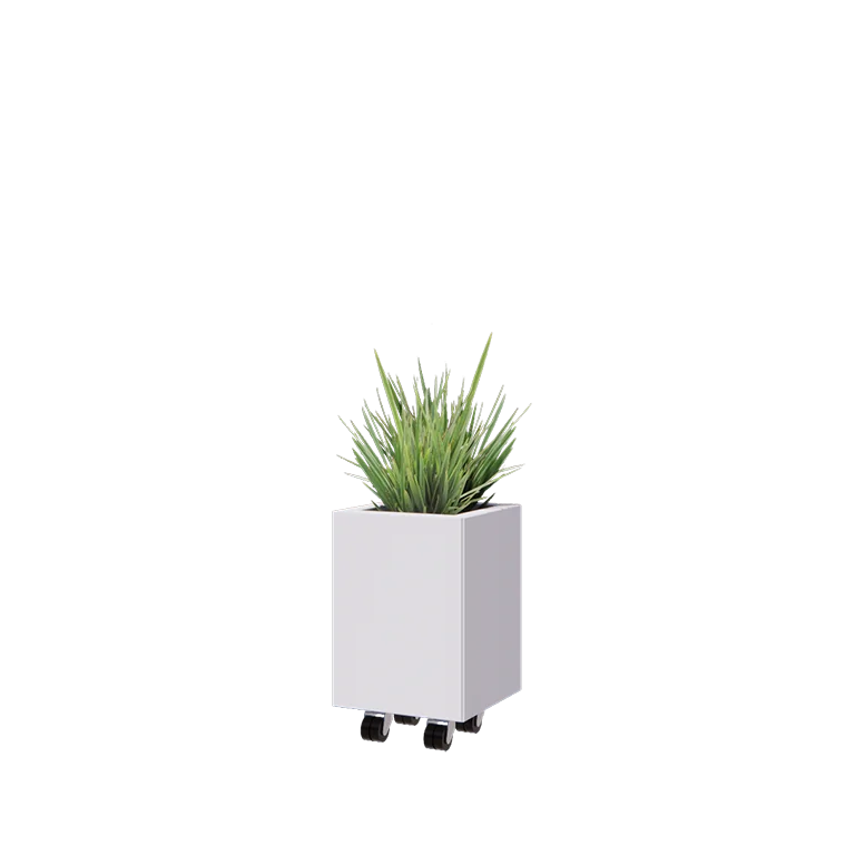 Pflanzkübel aus Stahl - Viereckig - 30 x 30 x 40 cm - RAL9010 matte (weiß) - Mit Bodenplatte - Mit Rollen