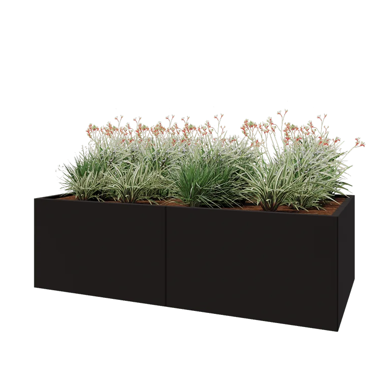 Hochbeet XXL aus Stahl - Rechteckig - 200 x 100 x 60 cm - RAL9005 matte (schwarz) - Ohne Bodenplatte