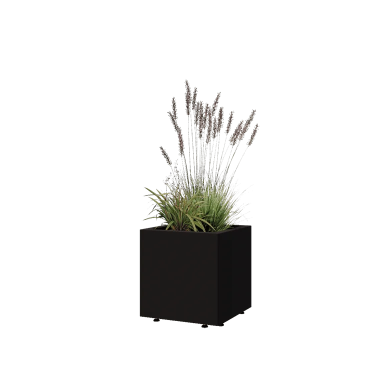 Pflanzkübel aus Stahl - Viereckig - 40 x 40 x 40 cm - RAL9005 matte (schwarz) - Mit Bodenplatte - Mit Füßen