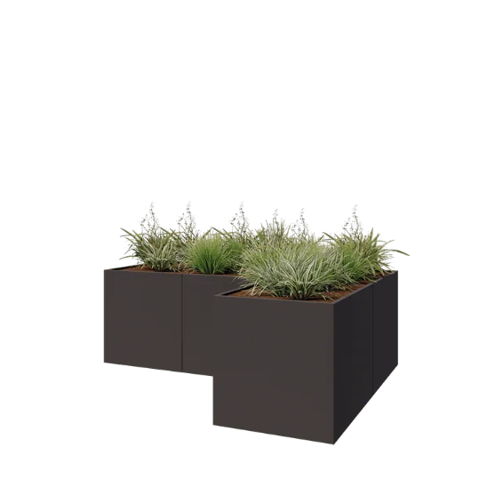 Pflanzkübel aus Stahl - L-Form - 300 x 200 x 100 cm - RAL7016 matte (anthrazitgrau) - Ohne Bodenplatte