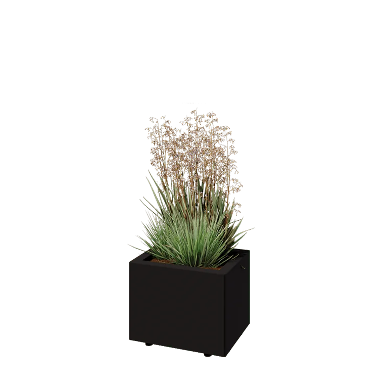 Pflanzkübel aus Stahl - Rechteckig - 40 x 30 x 30 cm - RAL9005 matte (schwarz) - Mit Bodenplatte - Mit Füßen