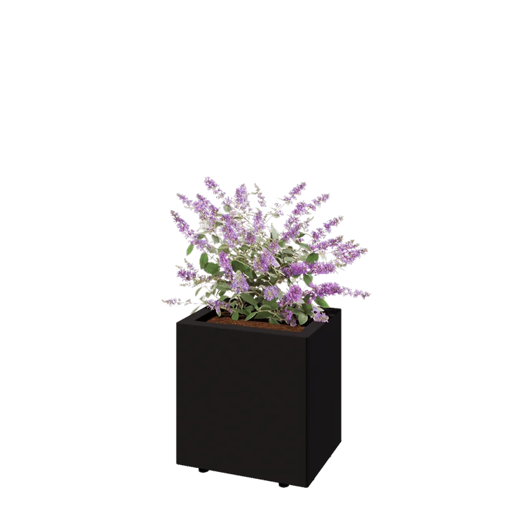 Pflanzkübel aus Stahl - Rechteckig - 40 x 30 x 40 cm - RAL9005 matte (schwarz) - Mit Bodenplatte - Mit Füßen