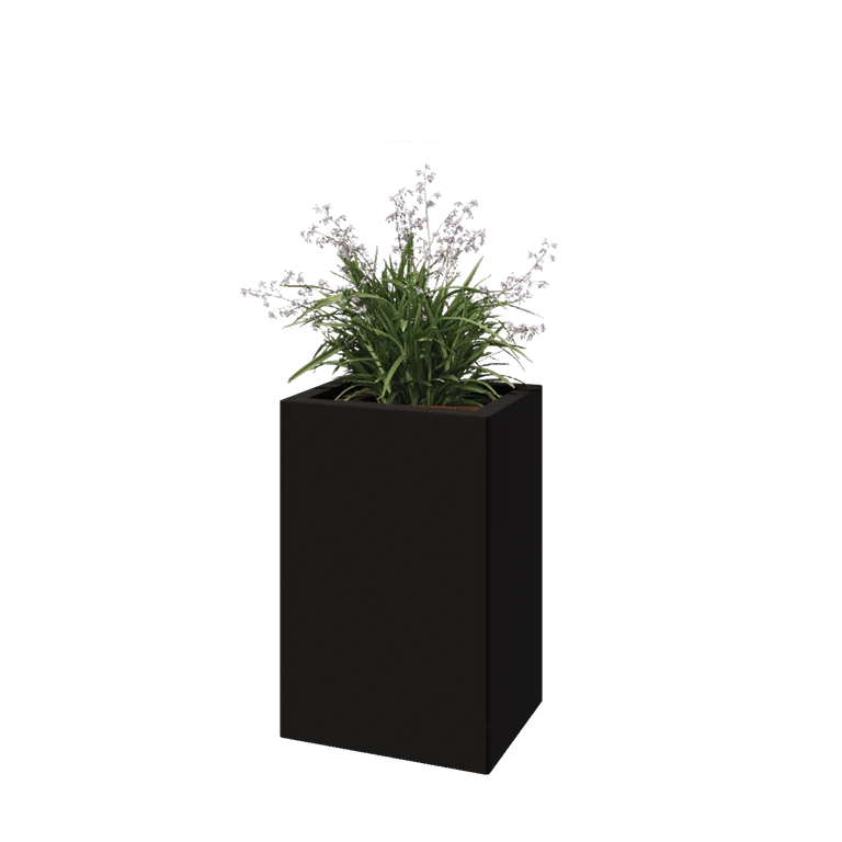 Pflanzkübel aus Stahl - Rechteckig - 40 x 30 x 60 cm - RAL9005 matte (schwarz) - Mit Bodenplatte
