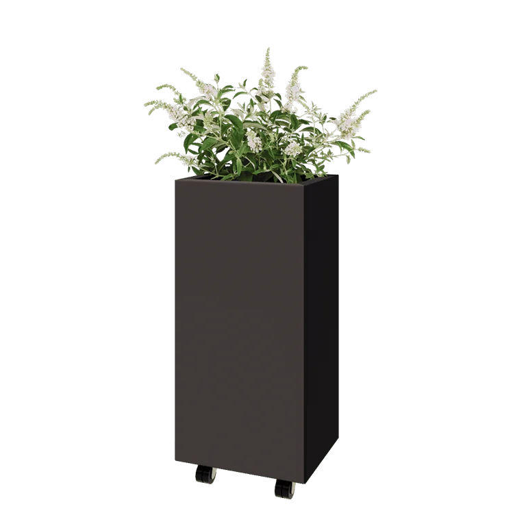 Pflanzkübel aus Stahl - Rechteckig - 40 x 30 x 80 cm - Andere RAL farbe - Mit Bodenplatte - Mit Rollen