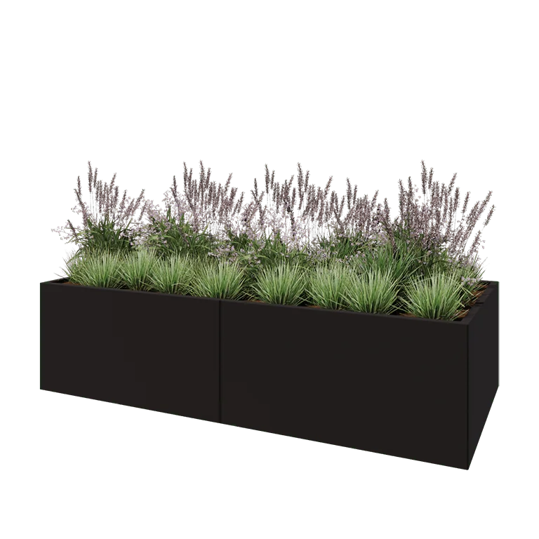 Hochbeet XXL aus Stahl - Rechteckig - 240 x 100 x 60 cm - RAL9005 matte (schwarz) - Mit Bodenplatte