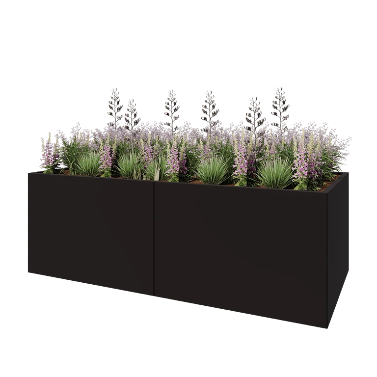Hochbeet XXL aus Stahl - Rechteckig - 240 x 100 x 80 cm - RAL9005 matte (schwarz) - Ohne Bodenplatte