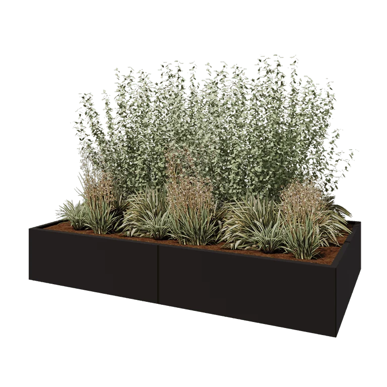 Hochbeet XXL aus Stahl - Rechteckig - 240 x 120 x 40 cm - RAL9005 matte (schwarz) - Mit Bodenplatte