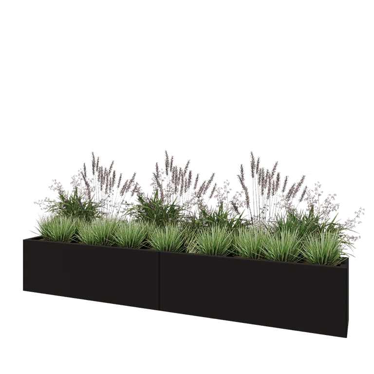 Hochbeet XXL aus Stahl - Rechteckig - 240 x 30 x 40 cm - RAL9005 matte (schwarz) - Mit Bodenplatte