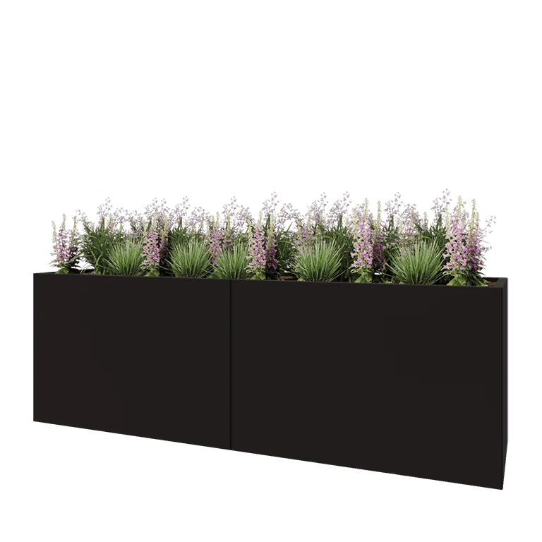 Hochbeet XXL aus Stahl - Rechteckig - 240 x 60 x 80 cm - RAL9005 matte (schwarz) - Mit Bodenplatte