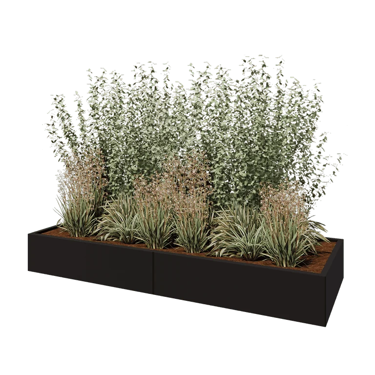 Hochbeet XXL aus Stahl - Rechteckig - 240 x 80 x 30 cm - RAL9005 matte (schwarz) - Mit Bodenplatte