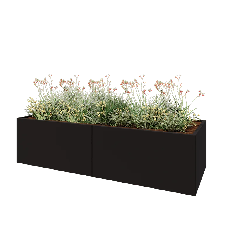 Hochbeet XXL aus Stahl - Rechteckig - 240 x 80 x 60 cm - RAL9005 matte (schwarz) - Mit Bodenplatte