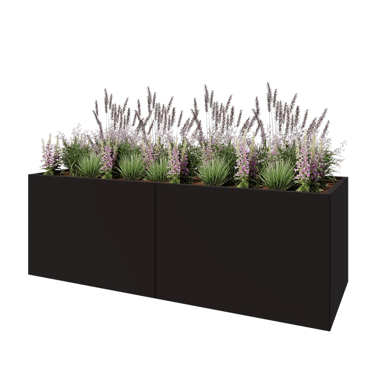 Hochbeet XXL aus Stahl - Rechteckig - 240 x 80 x 80 cm - RAL9005 matte (schwarz) - Mit Bodenplatte
