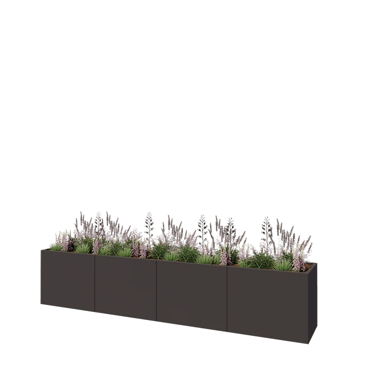 Hochbeet XXL aus Stahl - Rechteckig - 400 x 60 x 80 cm - RAL7016 matte (anthrazitgrau) - Mit Bodenplatte