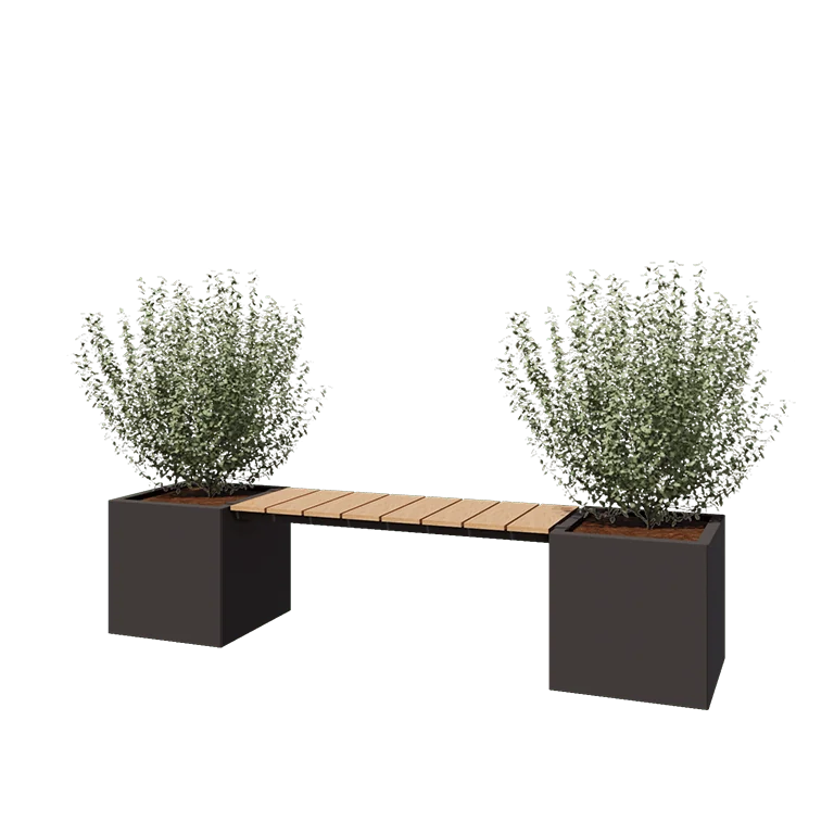 Pflanzkübel aus Stahl - Viereckig - 221,2 x 50 x 50 cm - RAL7016 matte (anthrazitgrau) - Ohne Bodenplatte - Mit Gartenbank