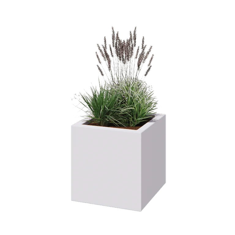 Fiberglas Pflanzkübel - Viereck - 50 x 50 x 50 cm - RAL9010 matte (Weiß) - Mit Boden
