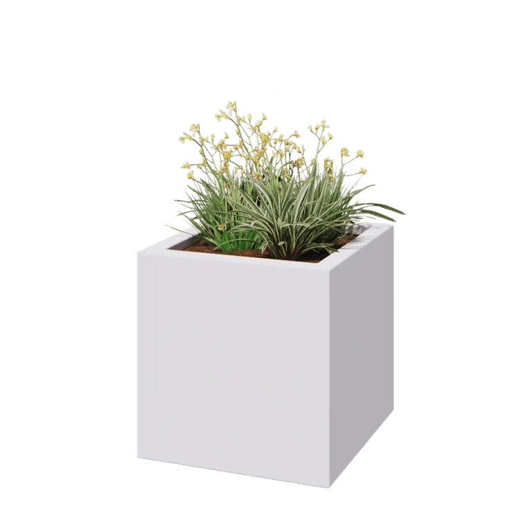 Fiberglas Pflanzkübel - Viereck - 60 x 60 x 60 cm - RAL9010 matte (Weiß) - Mit Boden