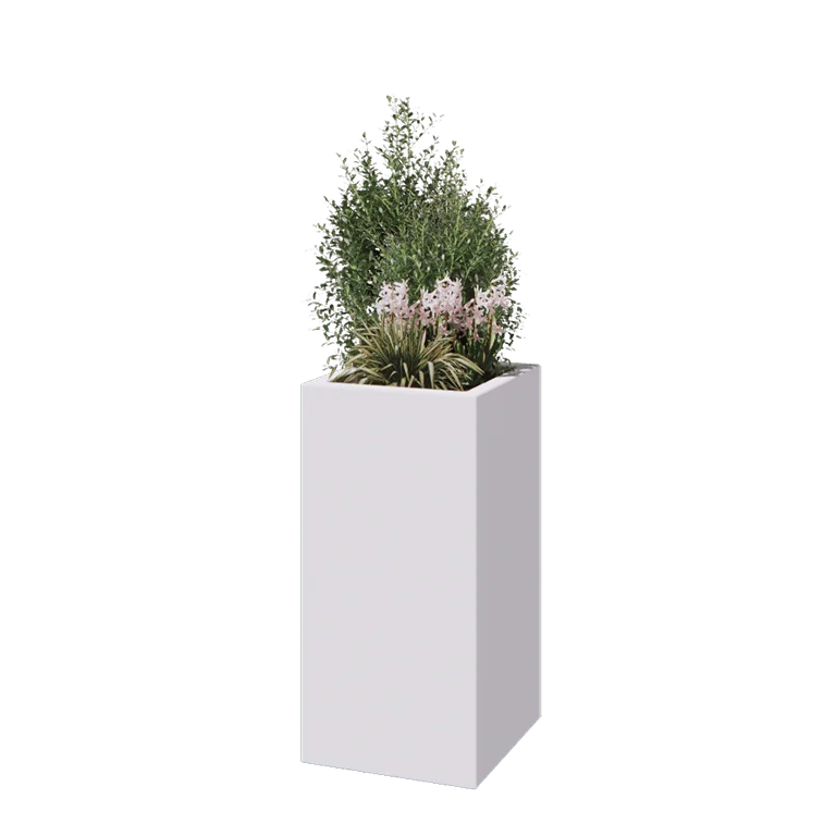 Fiberglas Pflanzkübel - Viereck - 40 x 40 x 80 cm - RAL9010 matte (Weiß) - Mit Boden