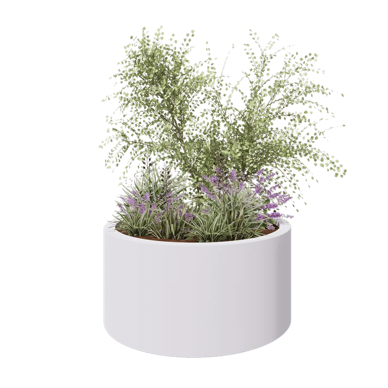 Fiberglas Pflanzkübel - Rund - Ø 120 x 60 cm - RAL9010 matte (Weiß) - Mit Boden