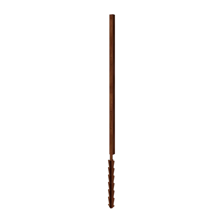 Cortenstahl Sichtschutzzaun H - Zwischenpfosten mit Erdspieß - 190 x 6 x 6 cm - Für 3x Paneel 63,3 cm